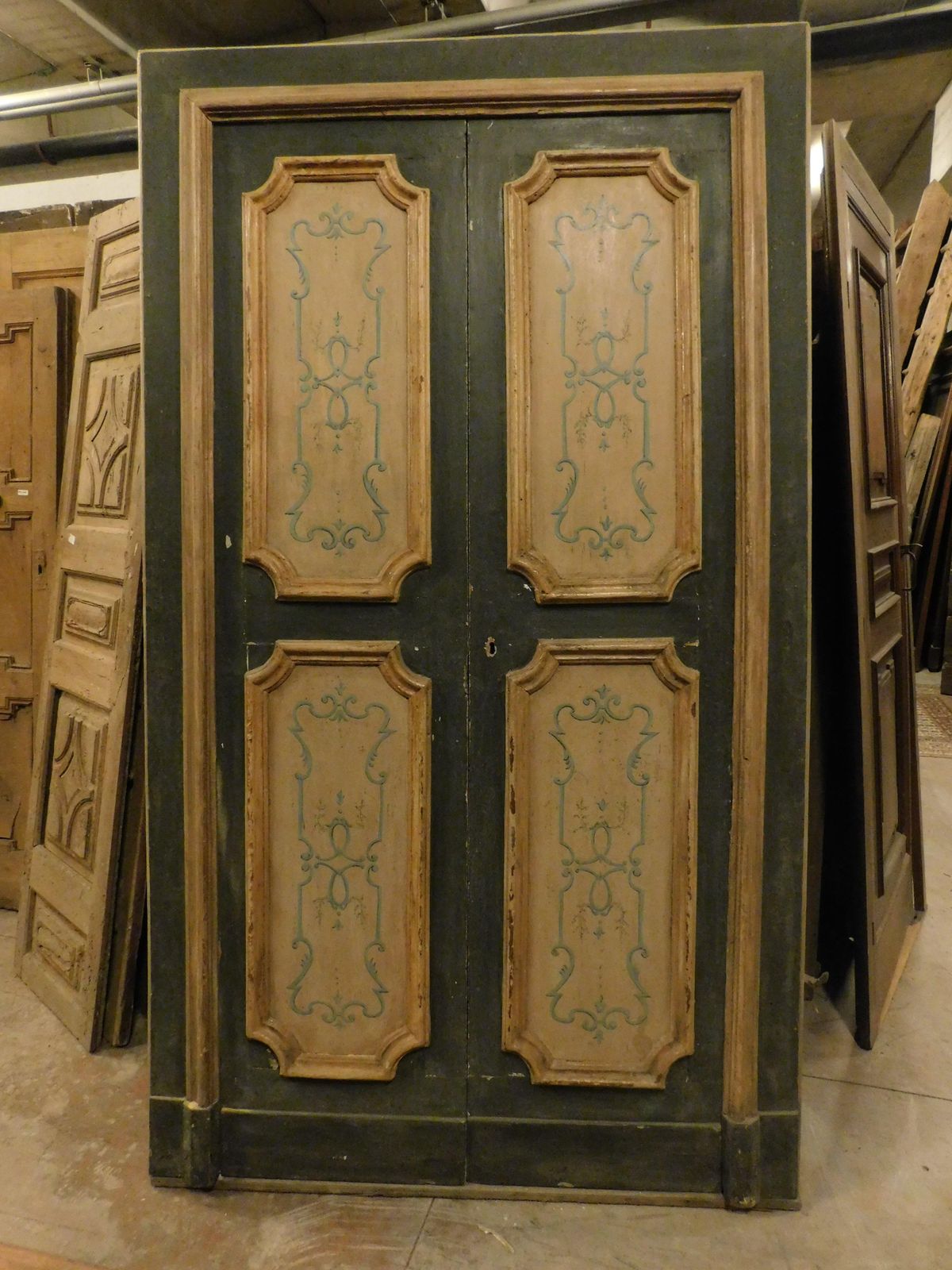 Painted Wooden Double Leaf Door With Frame, Italy photo Home Fixtures
