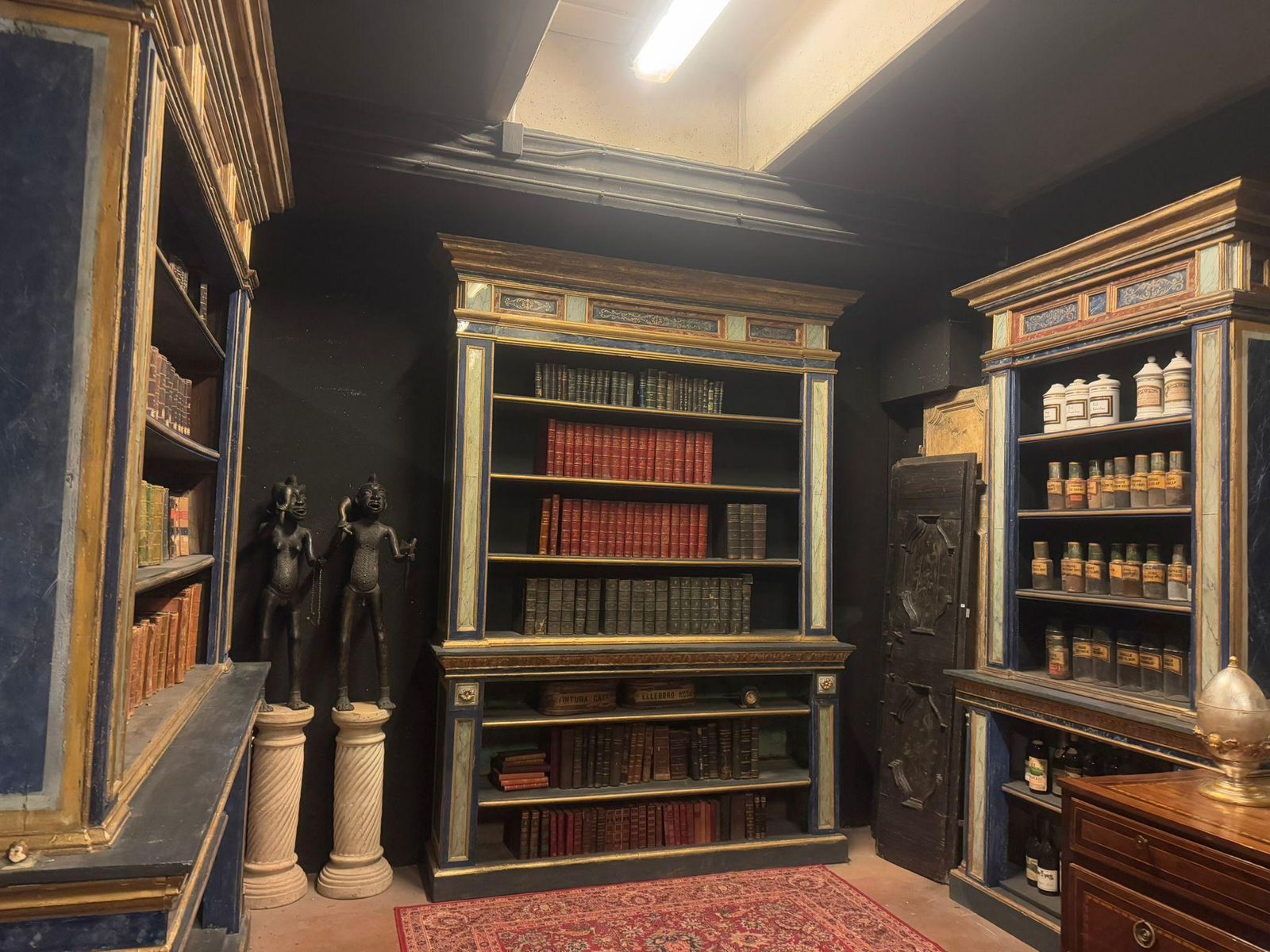 Set Of 3 Painted Wooden Bookcases Decorated With Fake Marble On Glass, Italy photo Furniture