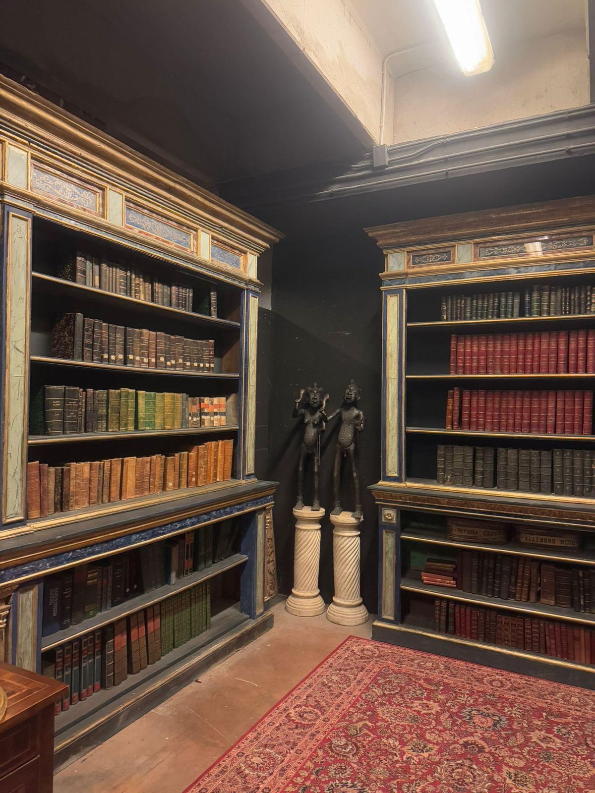 Set Of 3 Painted Wooden Bookcases Decorated With Fake Marble On Glass, Italy photo vinterior