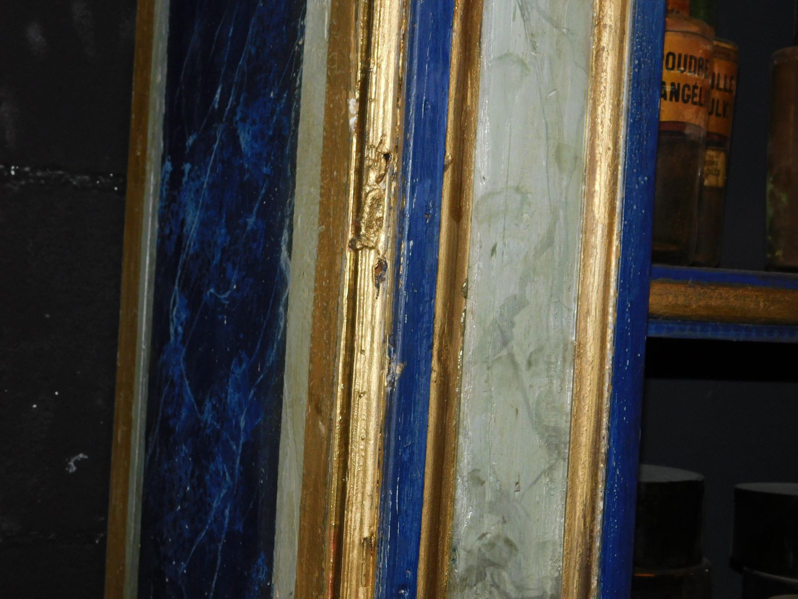 photo vinterior Set Of 3 Painted Wooden Bookcases Decorated With Fake Marble On Glass, Italy