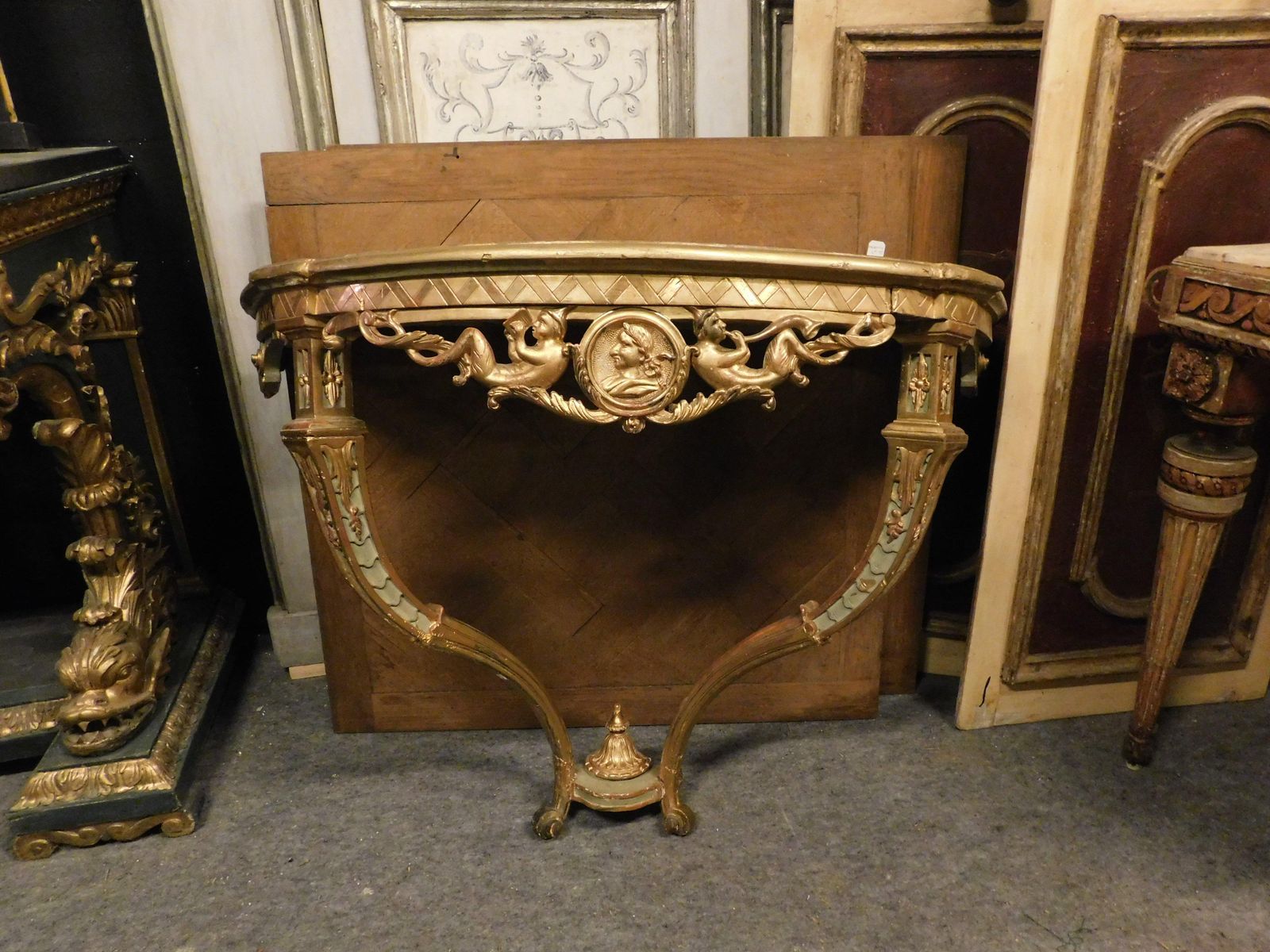 Console Table Carved In A Drop Shape In Lacquered And Gilded Wood, Italy photo Furniture
