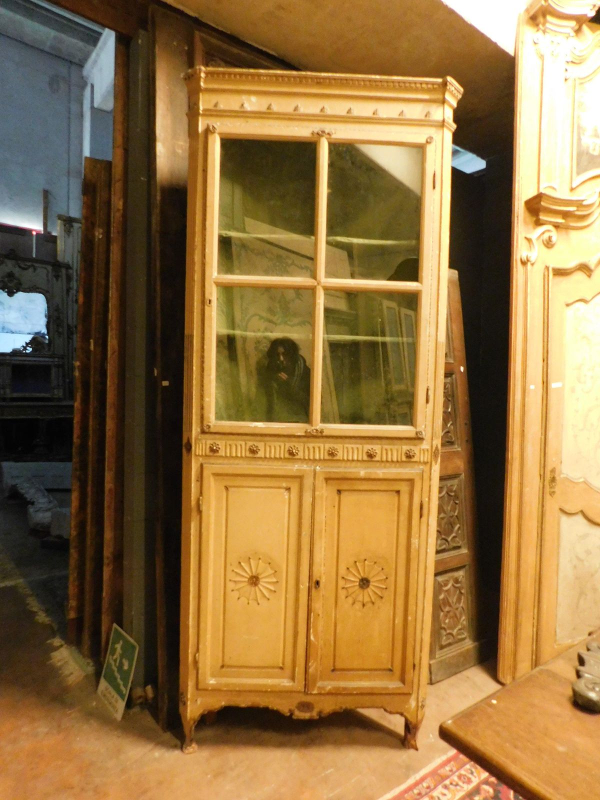 Corner Display Cabinet In Yellow Lacquered Wood With Glass Part, Italy photo furniture