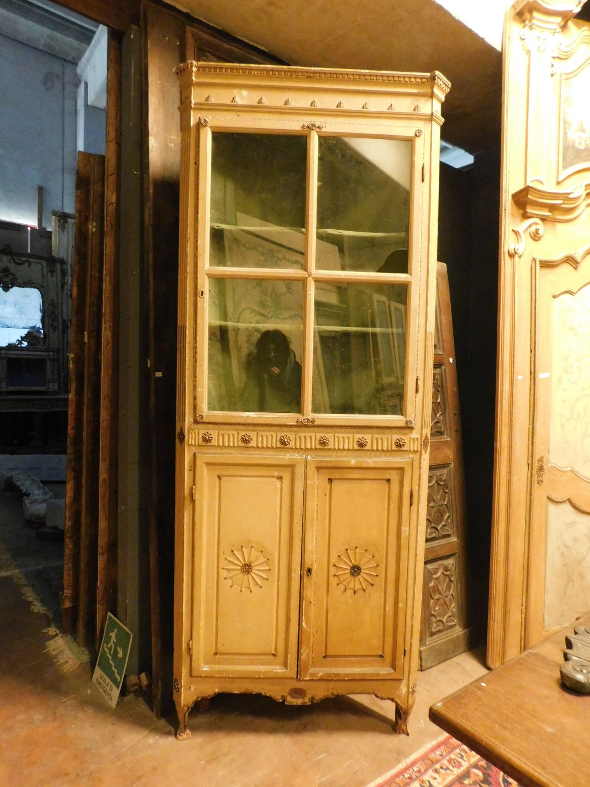 Corner Display Cabinet In Yellow Lacquered Wood With Glass Part, Italy photo for sale