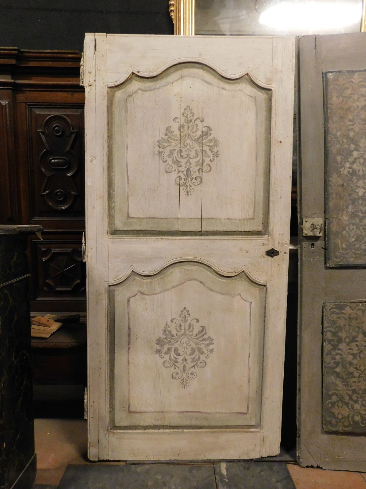 Lacquered And Painted Wooden Door With Baroque Geometric Shapes, Italy photo for sale