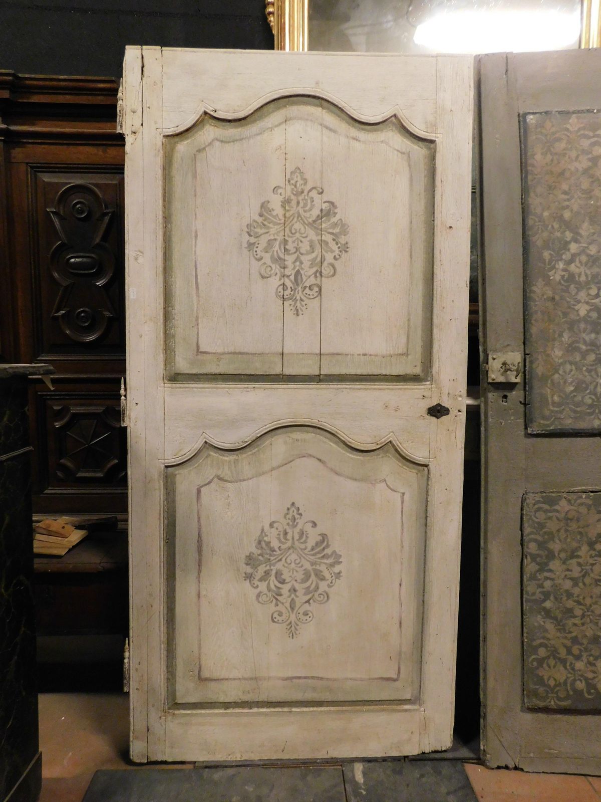Lacquered And Painted Wooden Door With Baroque Geometric Shapes, Italy photo Home Fixtures