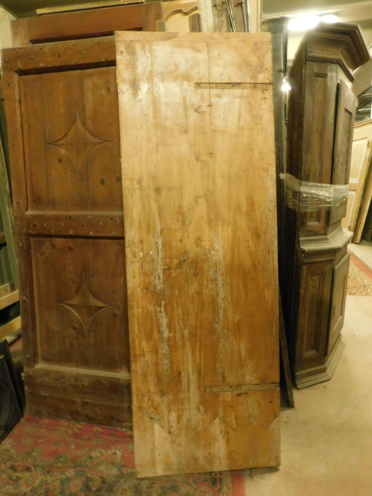 photo for sale Set Of 2 Single Wooden Doors, Rustic With Carved Panels, Italy