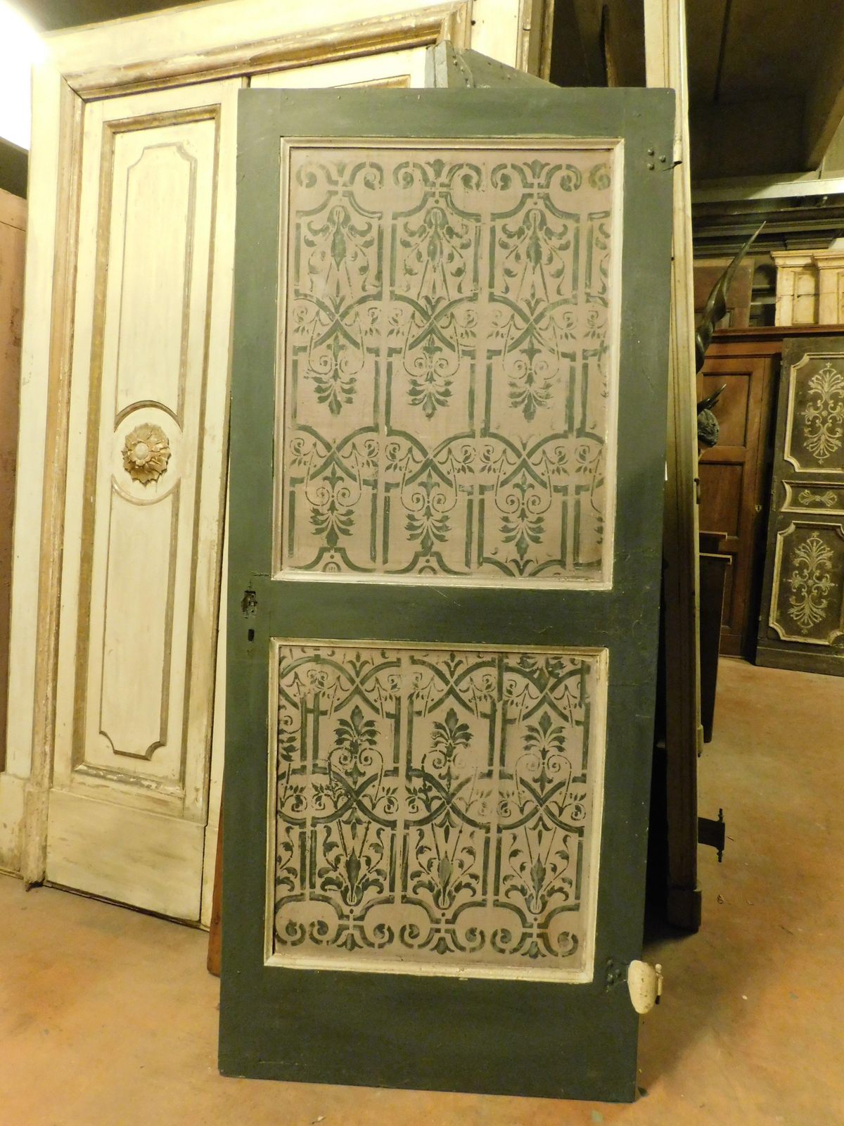 Lacquered And Painted Green Wooden Door With Texture, Italy photo furniture