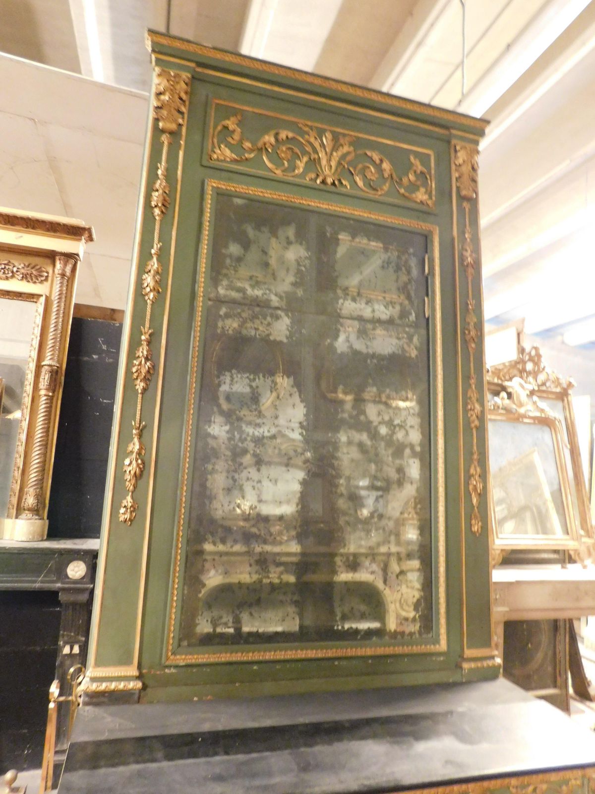 photo buy Green And Gold Lacquered Console Complete With Mirror And Table, France