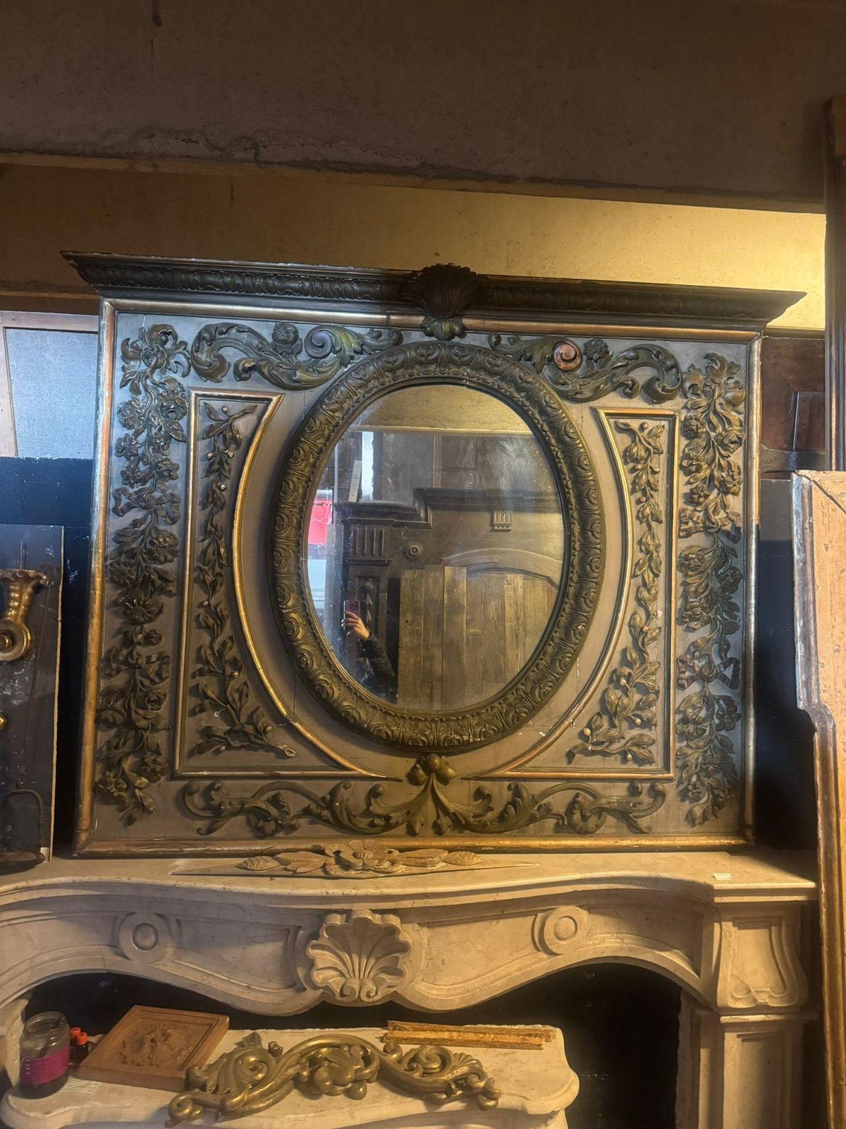 photo for sale Lacquered Wood Mirror With Rich Carved Carvings, Italy