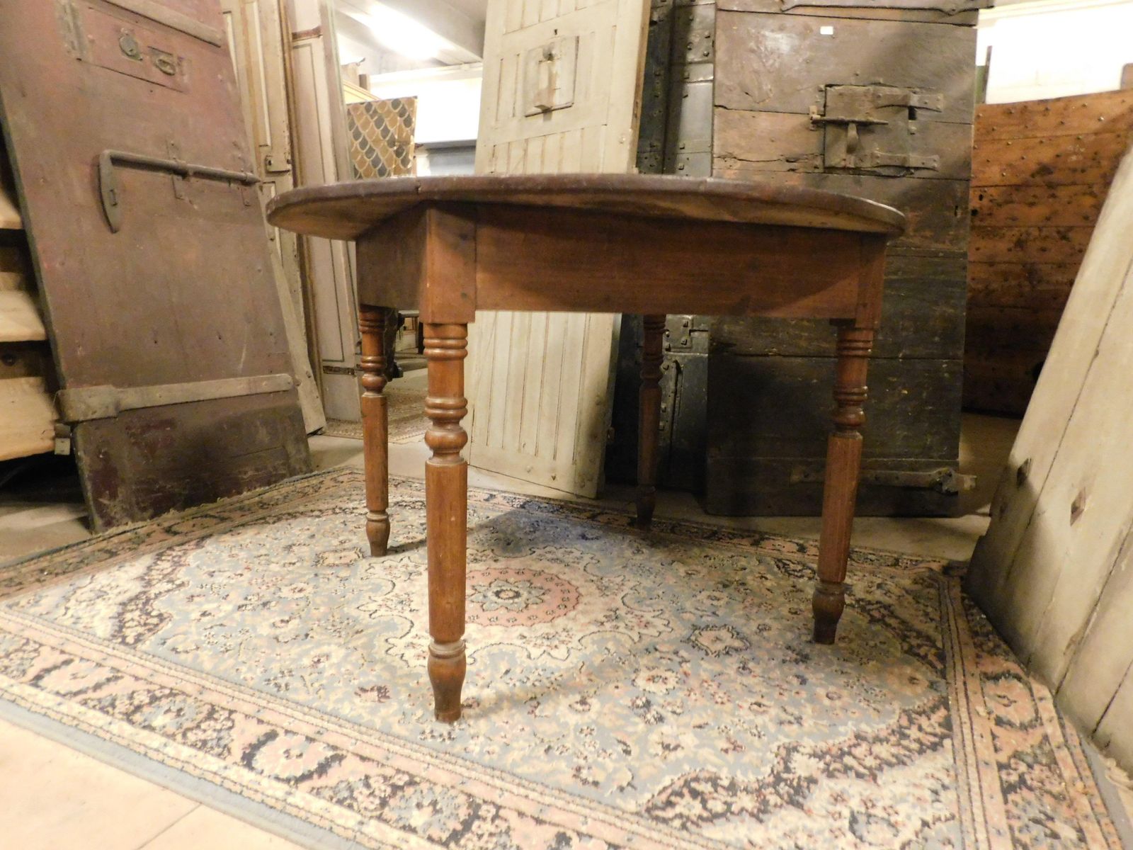 Round Table In Walnut And Beech Wood, Carved Legs, Italy photo buy