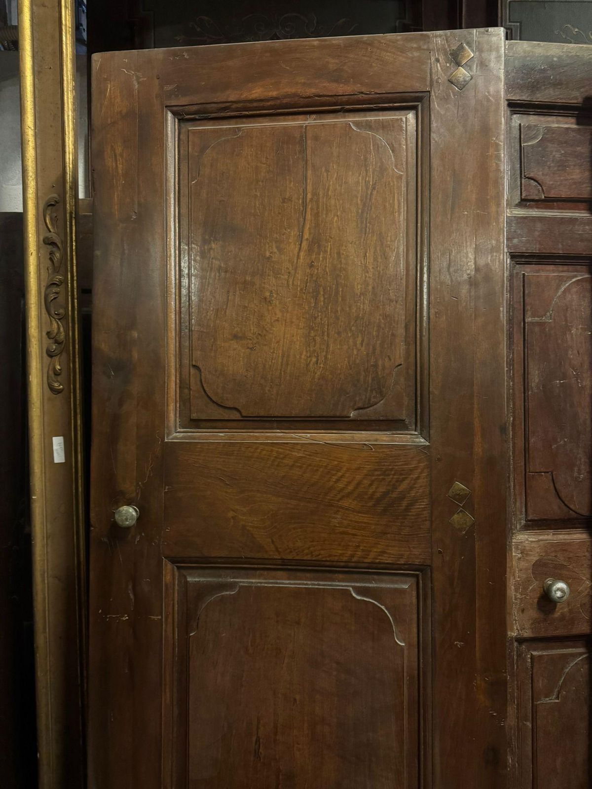 Set Of 2 Walnut Doors, One Leaf With Carved Panels, Italy photo vinterior