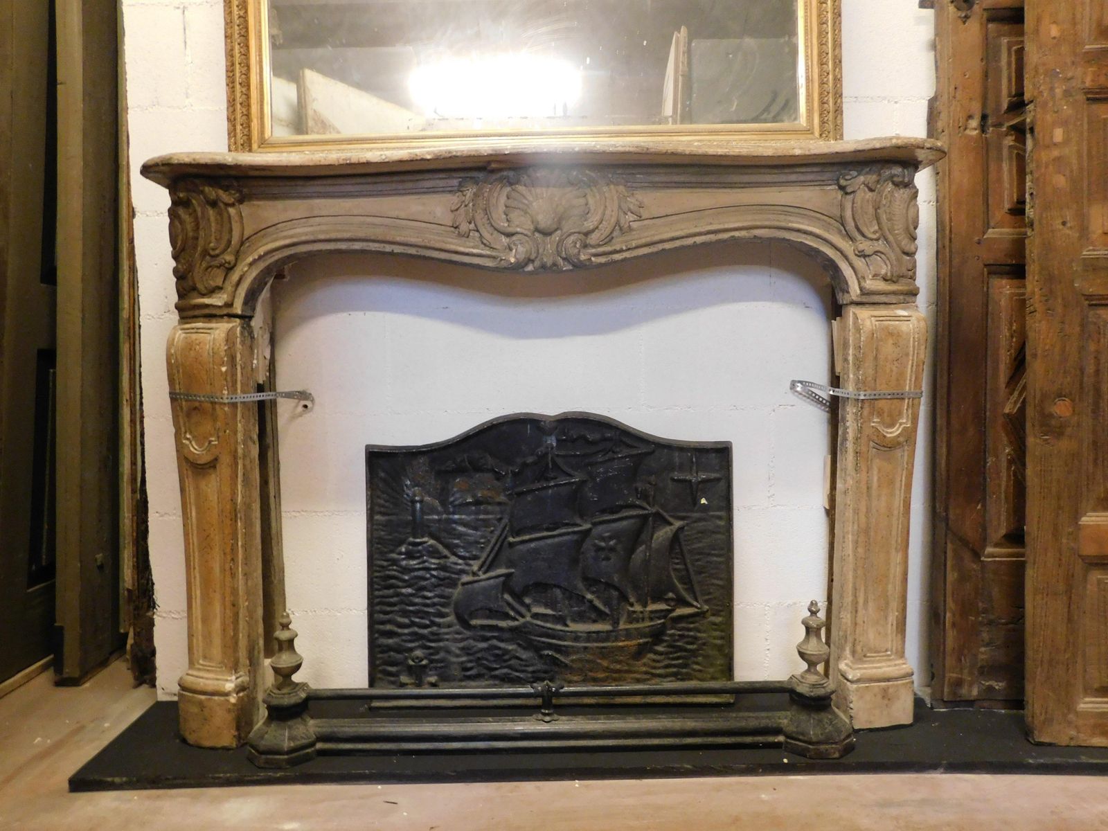 Fireplace Mantle In Carved Burgundy Stone, France photo furniture
