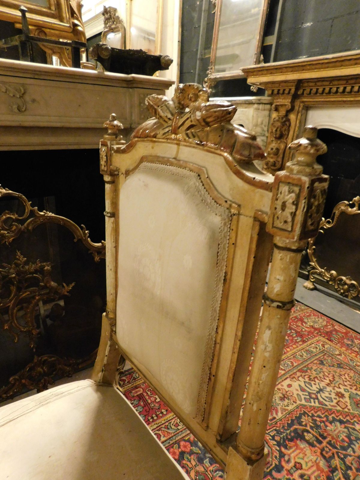 Furniture Living Room Set With 1 Armchair And 3 Carved And Gilded Chairs, Italy photo