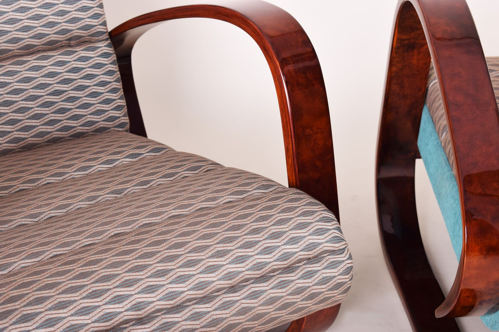Pair Of Restored Art Deco Armchairs, By Miroslav Navrátil, Walnut, Czech, 1930s photo buy