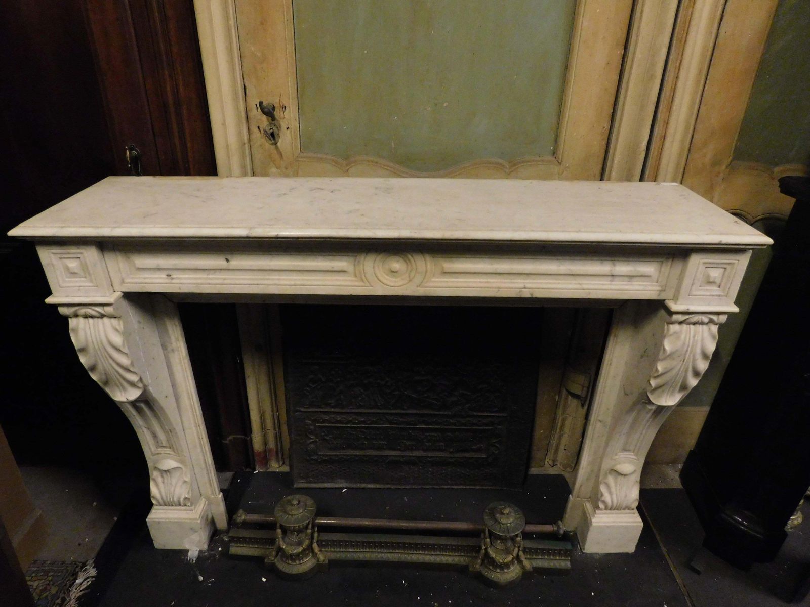 White Carrara Marble Fireplace, With Carved Acanthus Leaves, France photo for sale