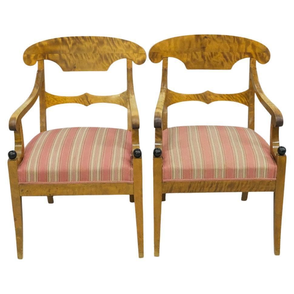 Biedermeier Carver Chairs Swedish Late 1800s Antique Quilted Golden Birch Pair A