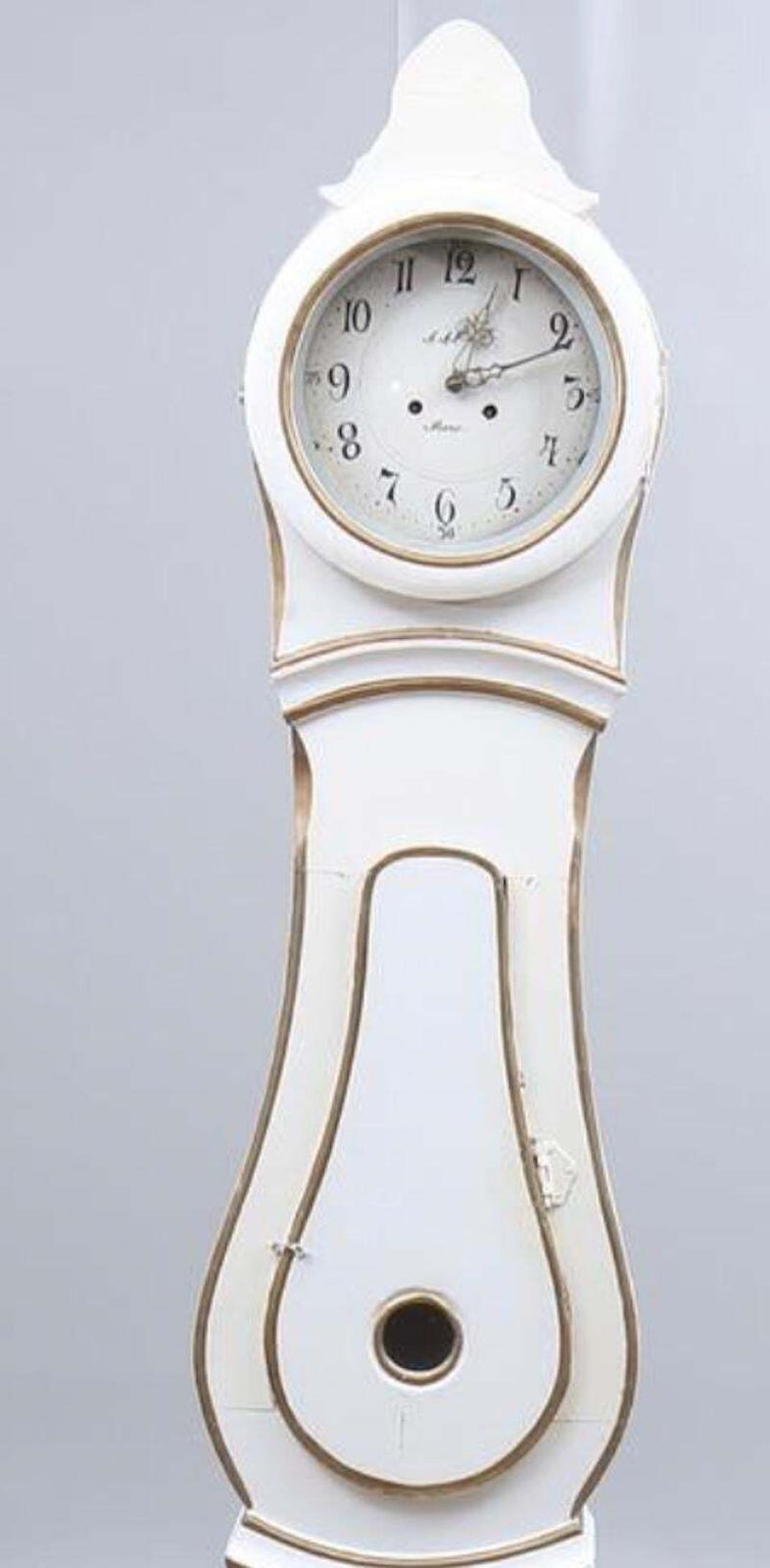 Swedish Mora Clock White Gold Early 1800s Antique 214cm Gustavian photo for sale