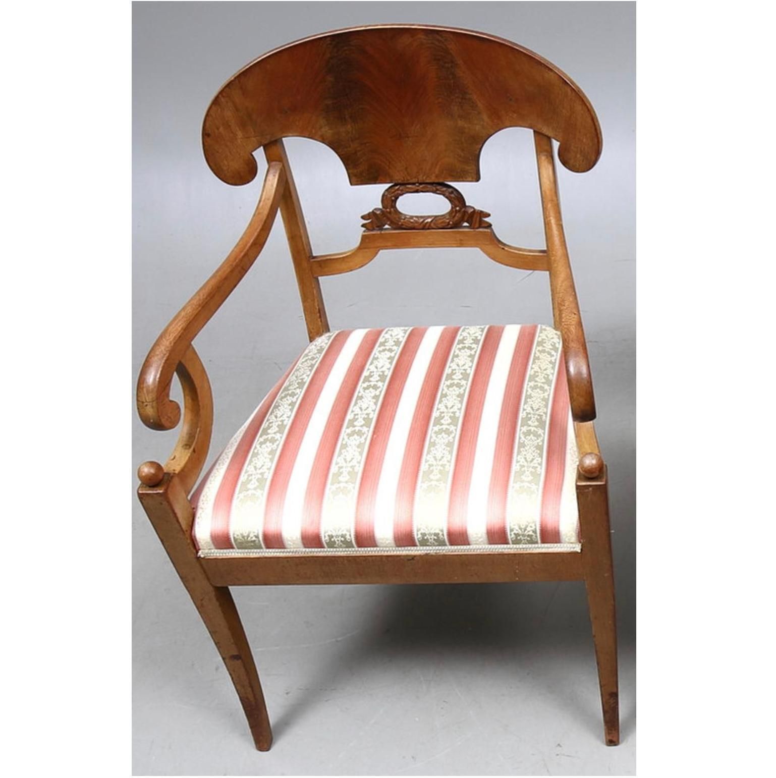 Biedermeier Carver Chairs Swedish Early 1900s Antique Quilted Mahogany Wreath A photo furniture