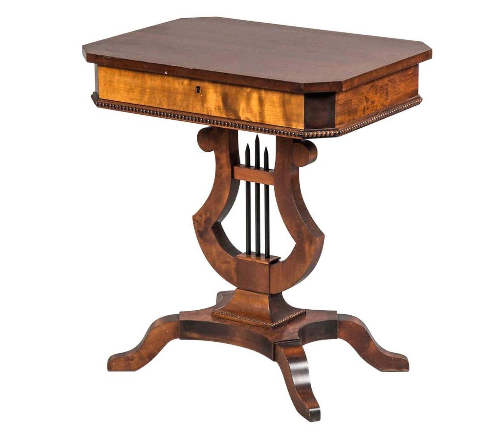 Swedish Biedermeier Antique Lyre Pedestal Table, French Polish, 19th Century A photo for sale