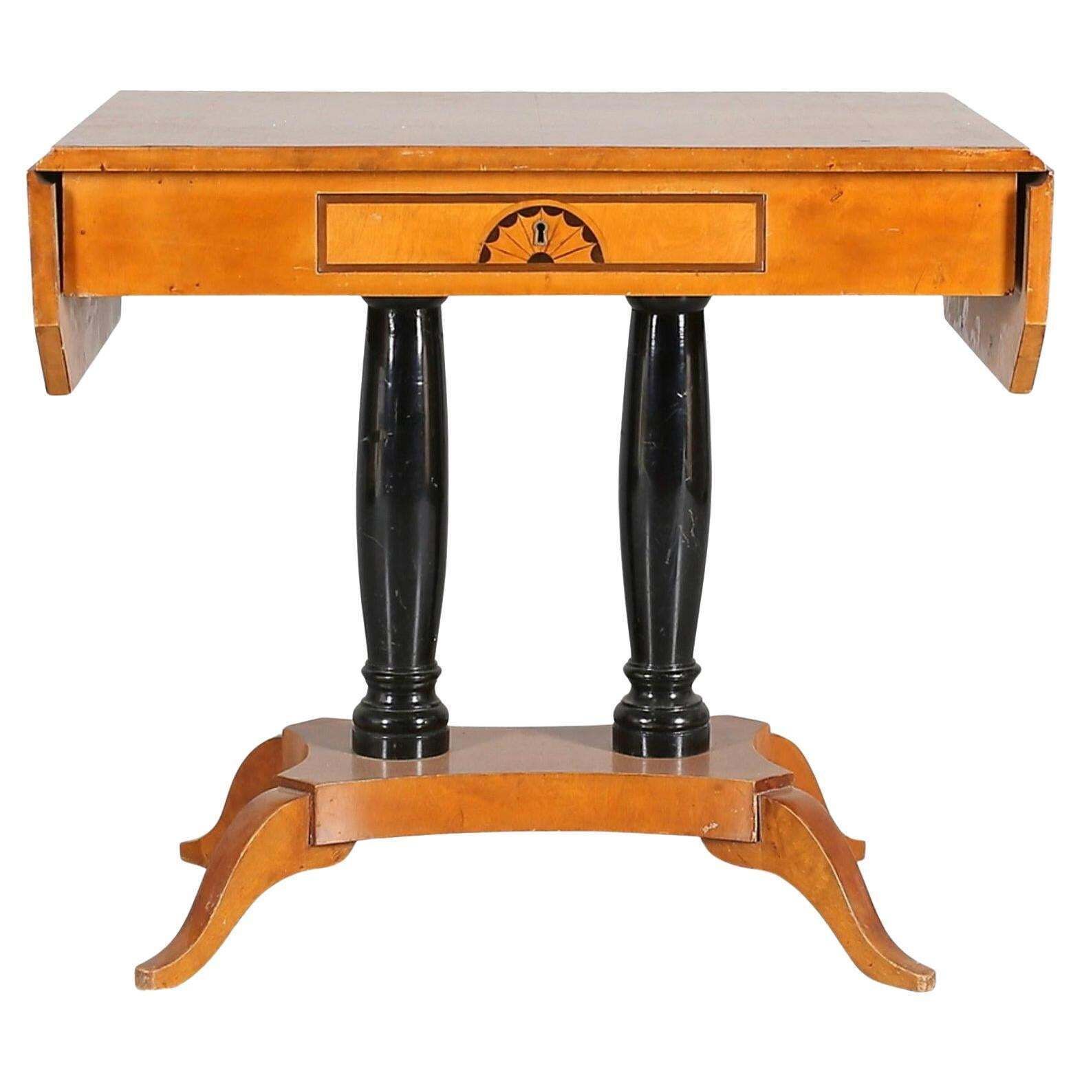 Swedish Biedermeier Drop Leaf Pedestal Table Golden Birch Marquetry A Ormolu