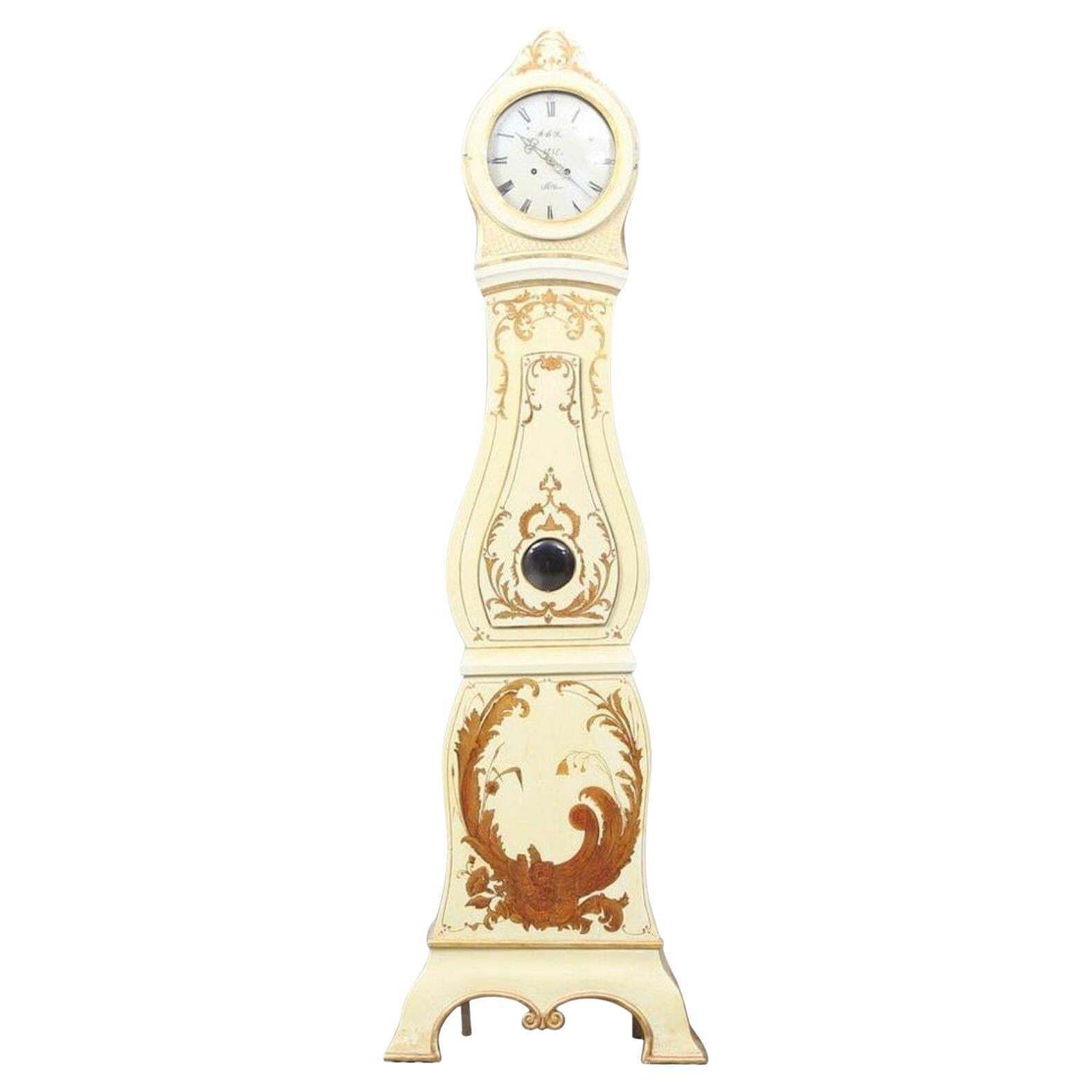 1818 Swedish Mora Clock Off White Bronze Early 1800s Antique Hand Painted A