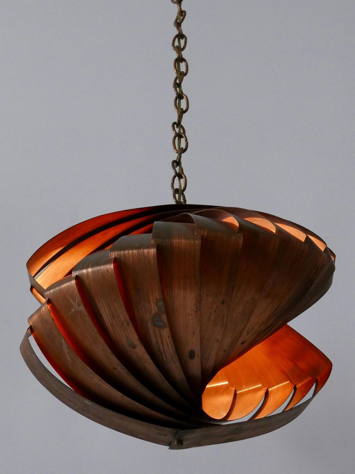 Unique Copper Pendant Lamp 'Konkylie' By Louis Weisdorf For Lyfa Denmark 1960s photo 7300.0