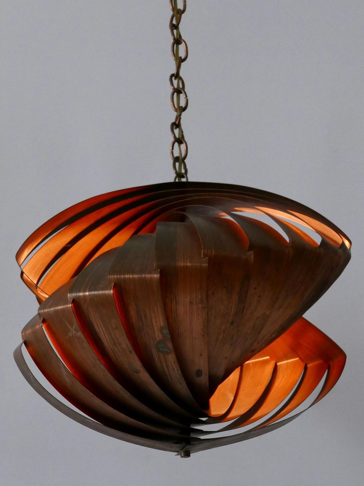 Unique Copper Pendant Lamp 'Konkylie' By Louis Weisdorf For Lyfa Denmark 1960s photo vinterior