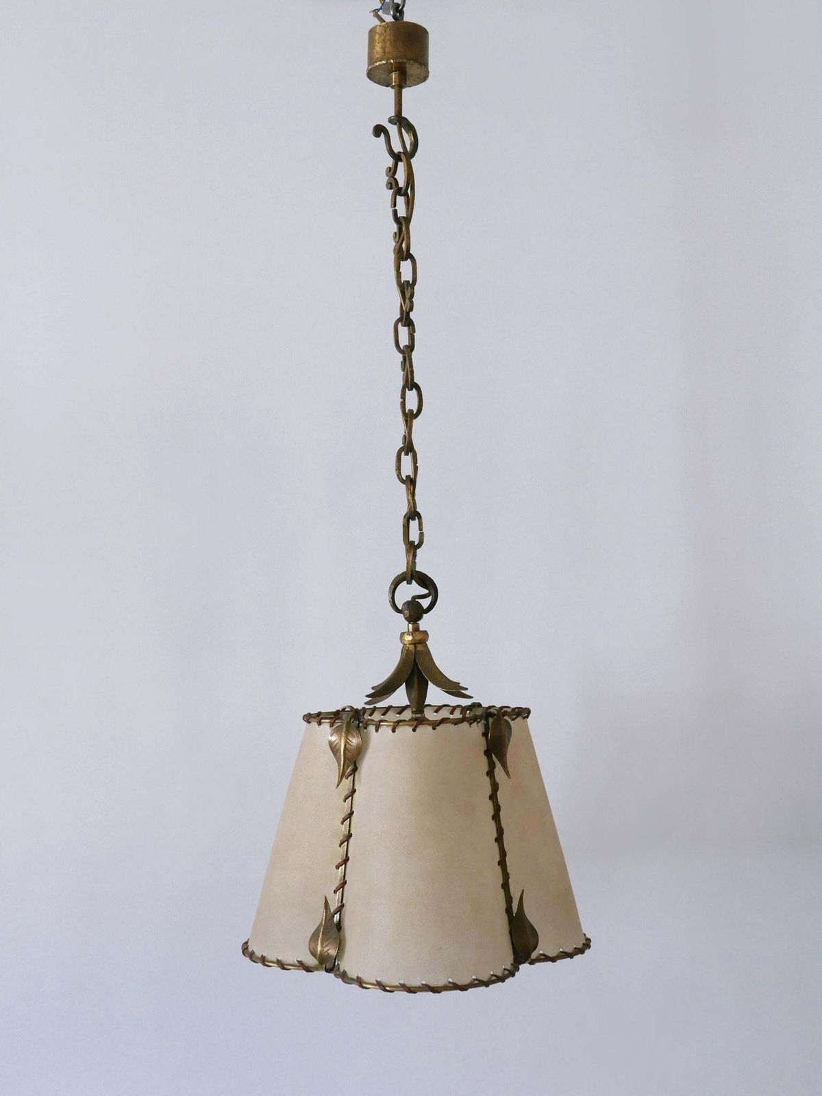 photo for sale Amazing Mid Century Modern Brass & Parchment Pendant Lamp Germany 1960s