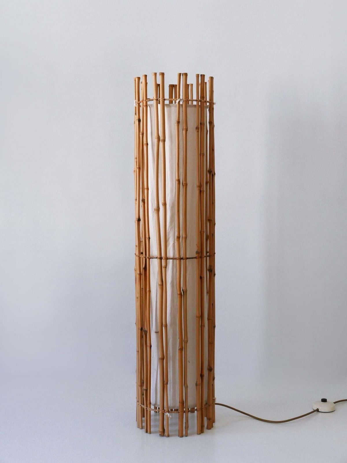 photo for sale Elegant Mid Century Modern Bamboo Floor Lamp By Louis Sognot France 1960s