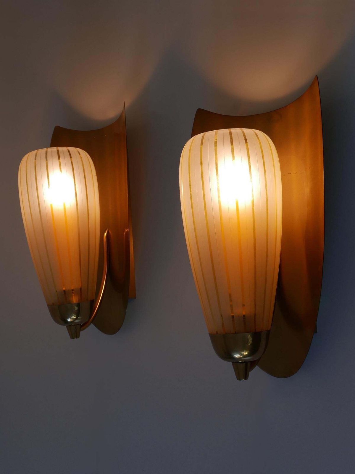 Lighting Set Of Two Large Sconces By Wilhelm Wagenfeld For Peill & Putzler Germany 1950s photo
