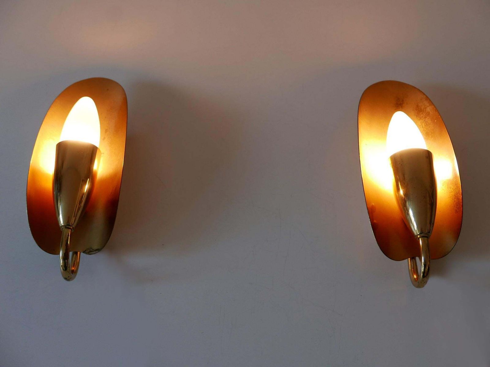 Set Of Two Lovely Mid Century Modern Brass Sconces Or Wall Lamps Germany 1950s photo 1202.0