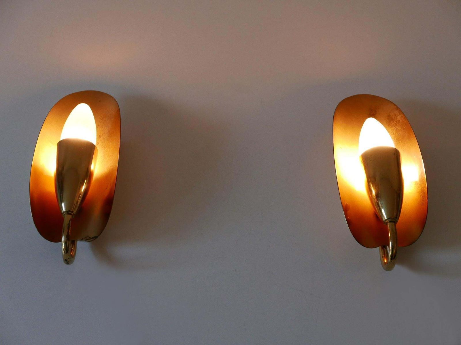 Set Of Two Lovely Mid Century Modern Brass Sconces Or Wall Lamps Germany 1950s photo buy