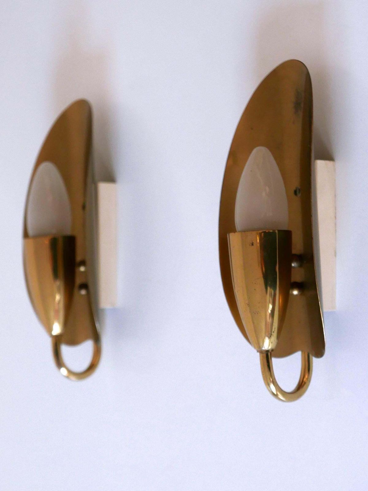 Set Of Two Lovely Mid Century Modern Brass Sconces Or Wall Lamps Germany 1950s photo vintage