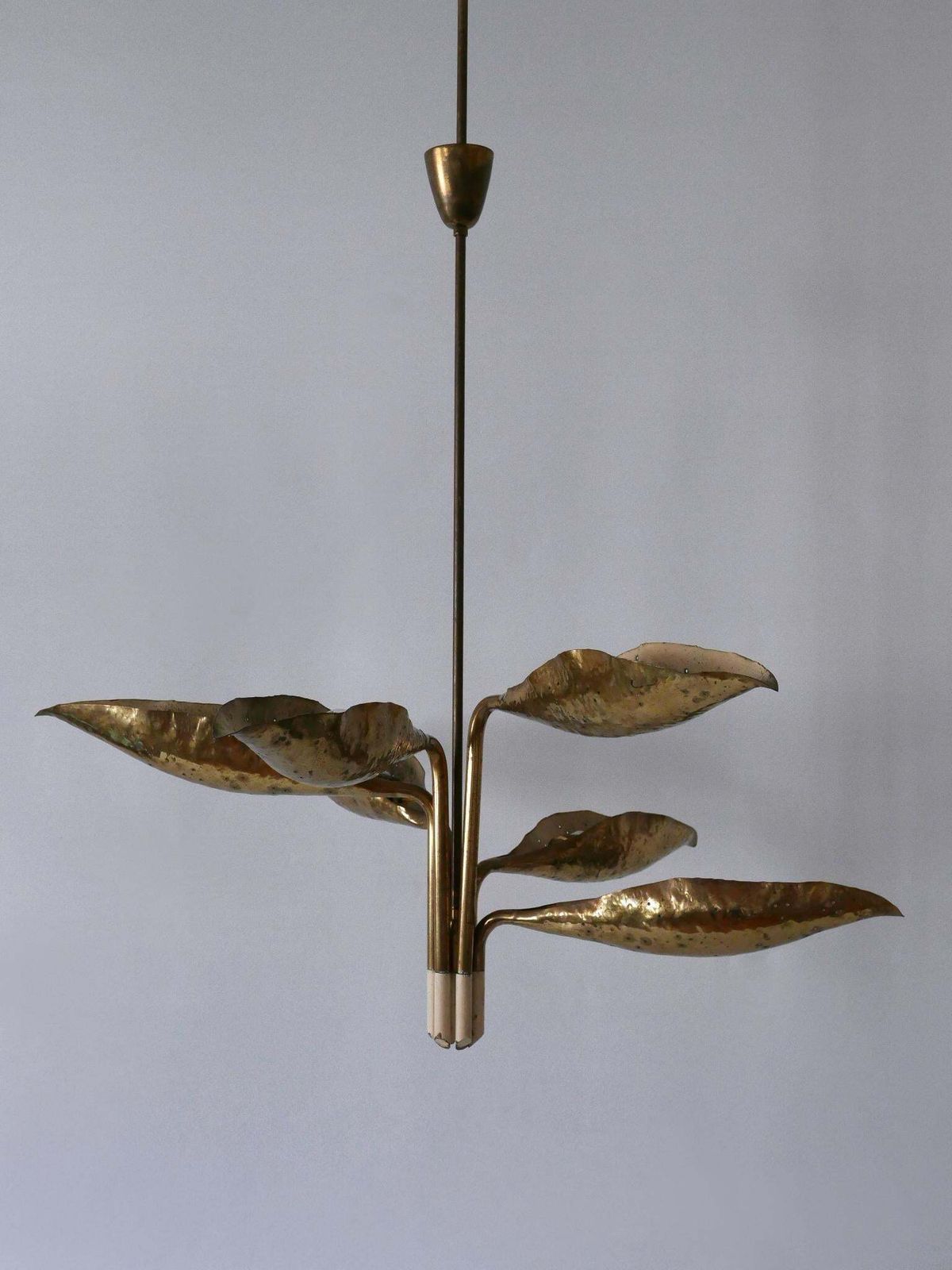Angelo Lelii Hammered & Perforated Brass Chandelier For Arredoluce Italy 1950s photo 30490.0