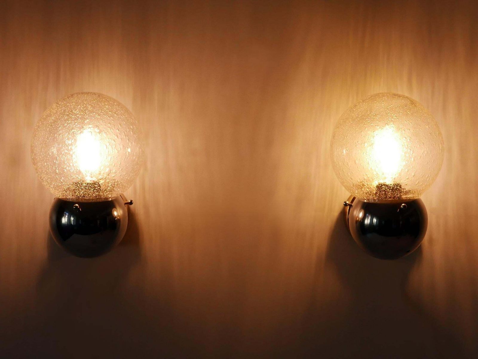 Set Of Two Amazing Mid Century Modern Glass & Metal Sconces Germany 1970s photo furniture