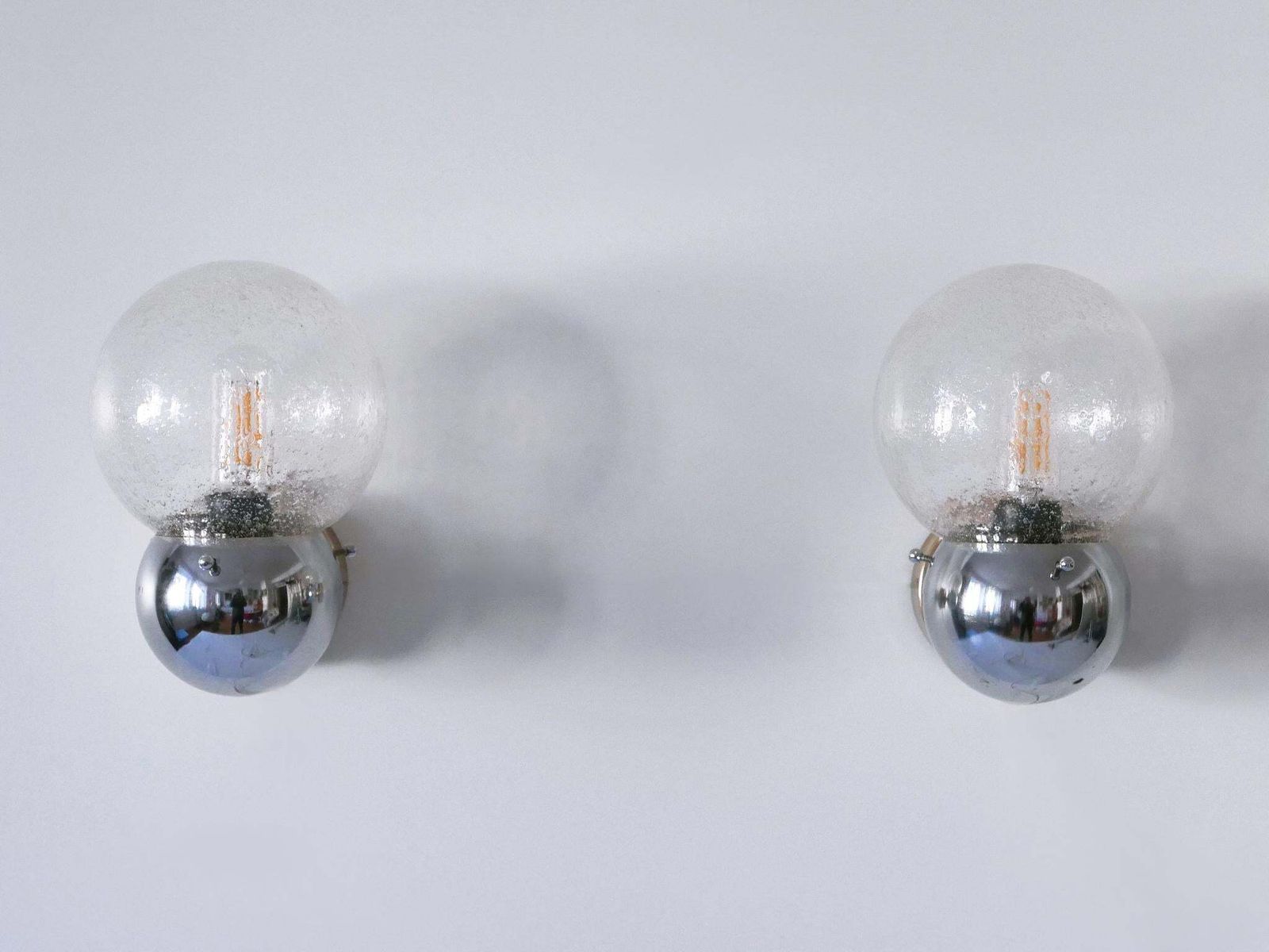 Set Of Two Amazing Mid Century Modern Glass & Metal Sconces Germany 1970s photo for sale