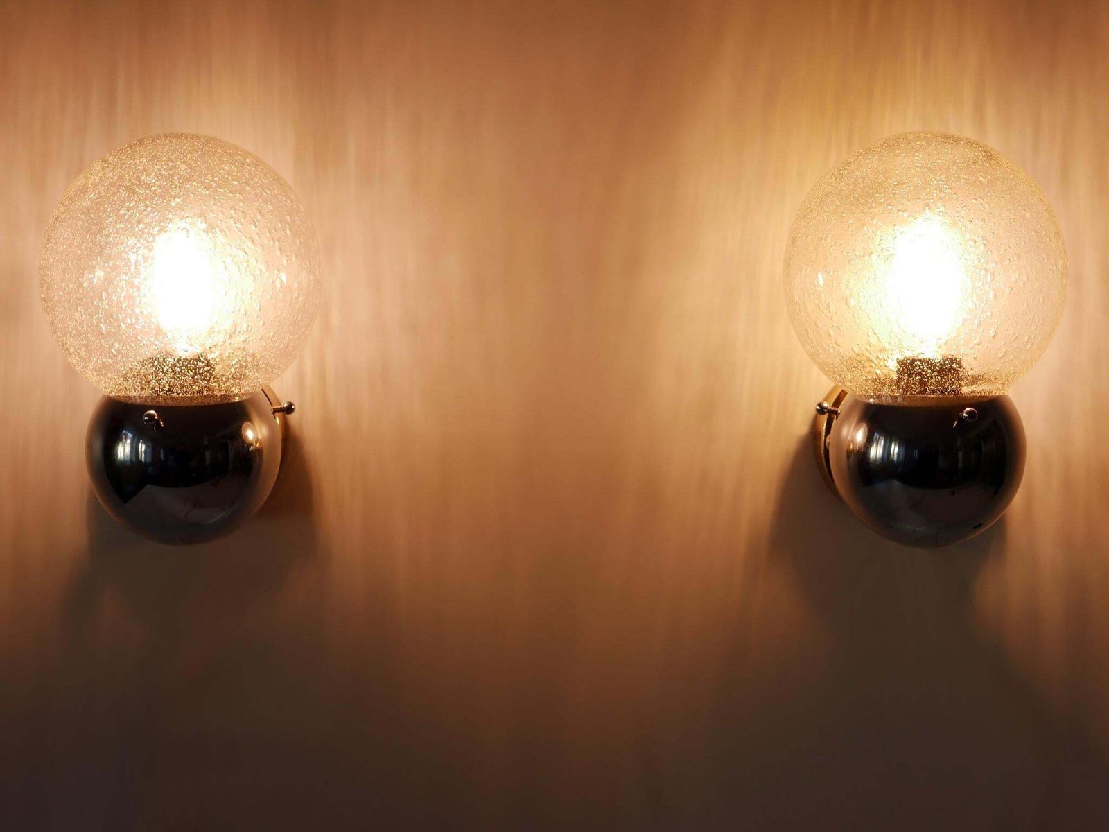 Set Of Two Amazing Mid Century Modern Glass & Metal Sconces Germany 1970s photo Lighting