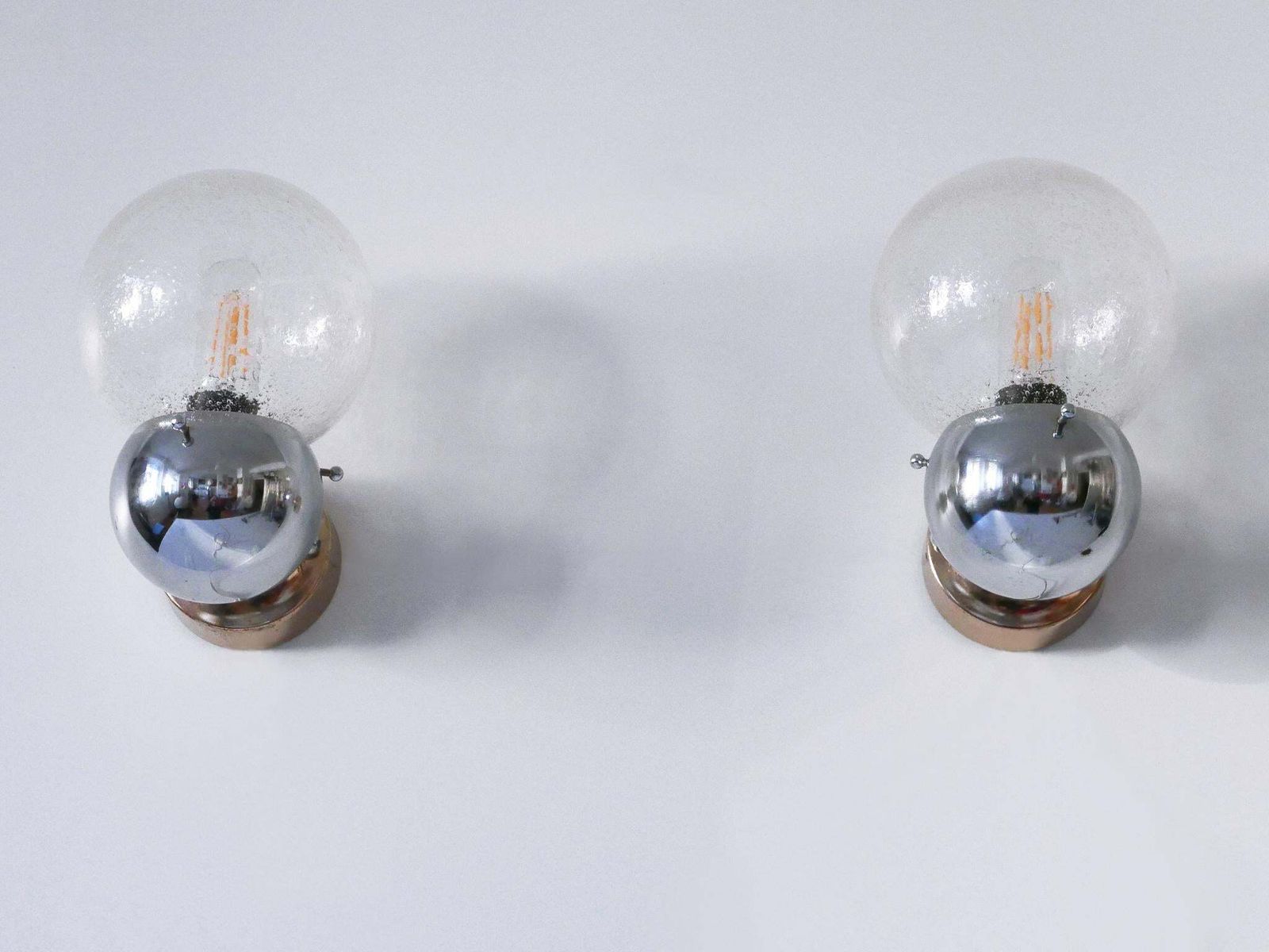 photo vintage Set Of Two Amazing Mid Century Modern Glass & Metal Sconces Germany 1970s