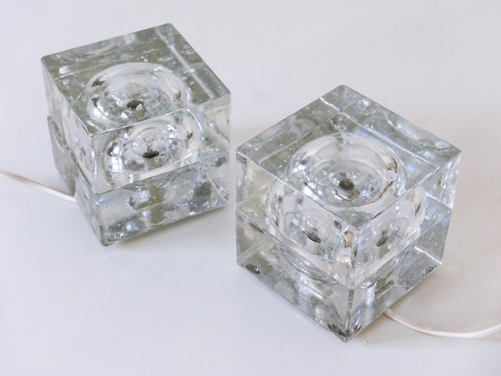 photo furniture Set Of Two Hand Blown Ice Glass Cube Table Lamps By Müller & Zimmer Germany