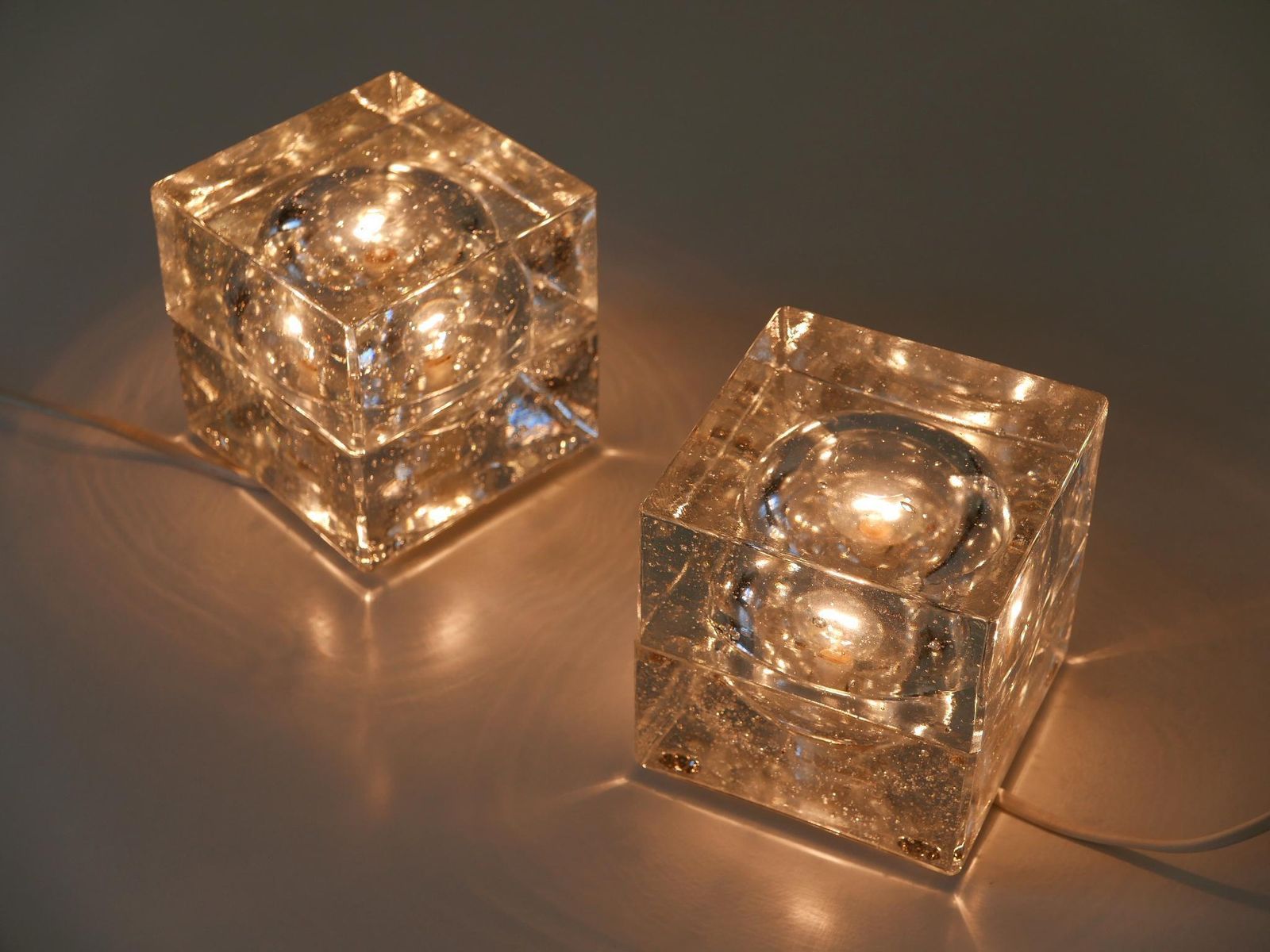 photo buy Set Of Two Hand Blown Ice Glass Cube Table Lamps By Müller & Zimmer Germany