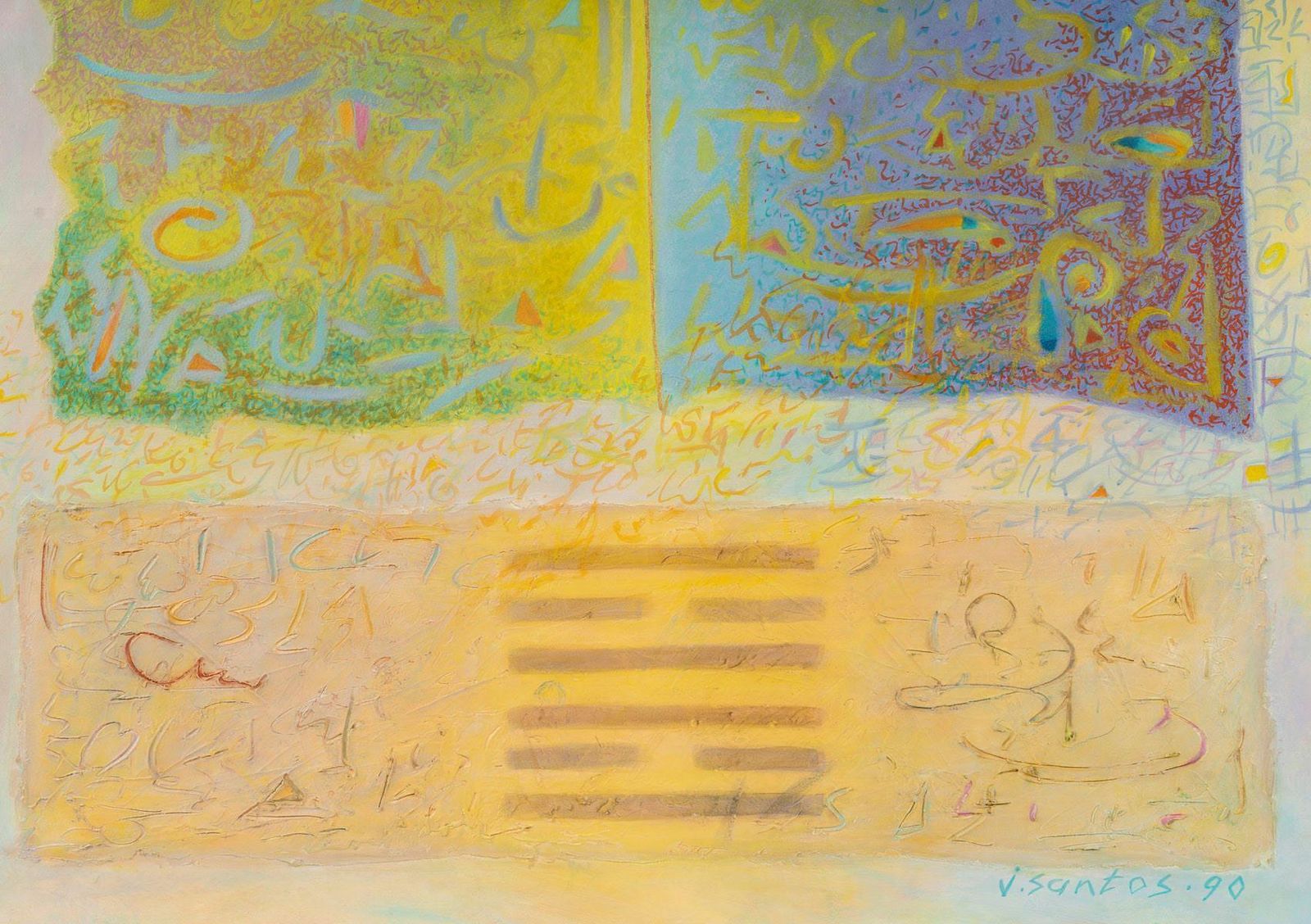 Painting, Oil On Canvas, By Santos Jocelyne, With The Title Yi King Feu, 1990. photo Art