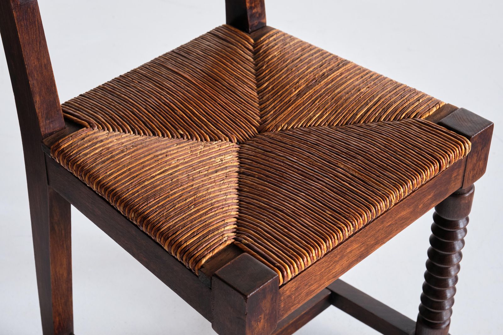 photo vinterior Set Of Six Victor Courtray Dining Chairs In Oak And Rush, France, 1940s