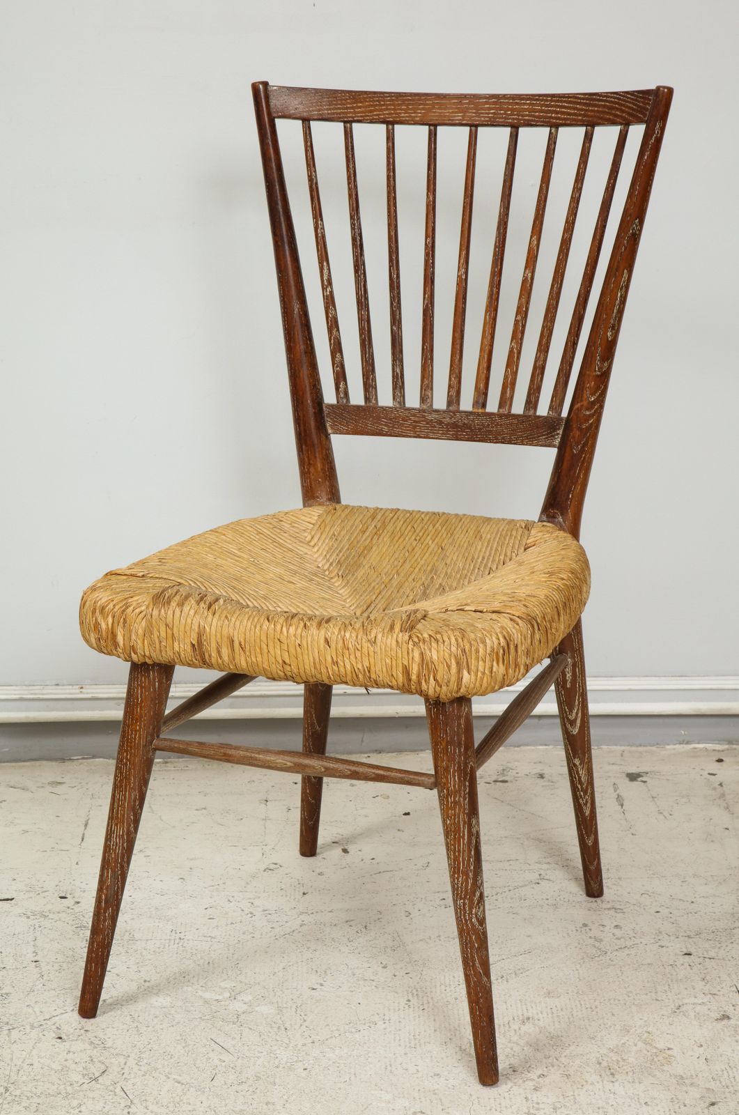 Set Of Four Italian Midcentury Cerused Oak Chairs With Rushed Seats photo Furniture