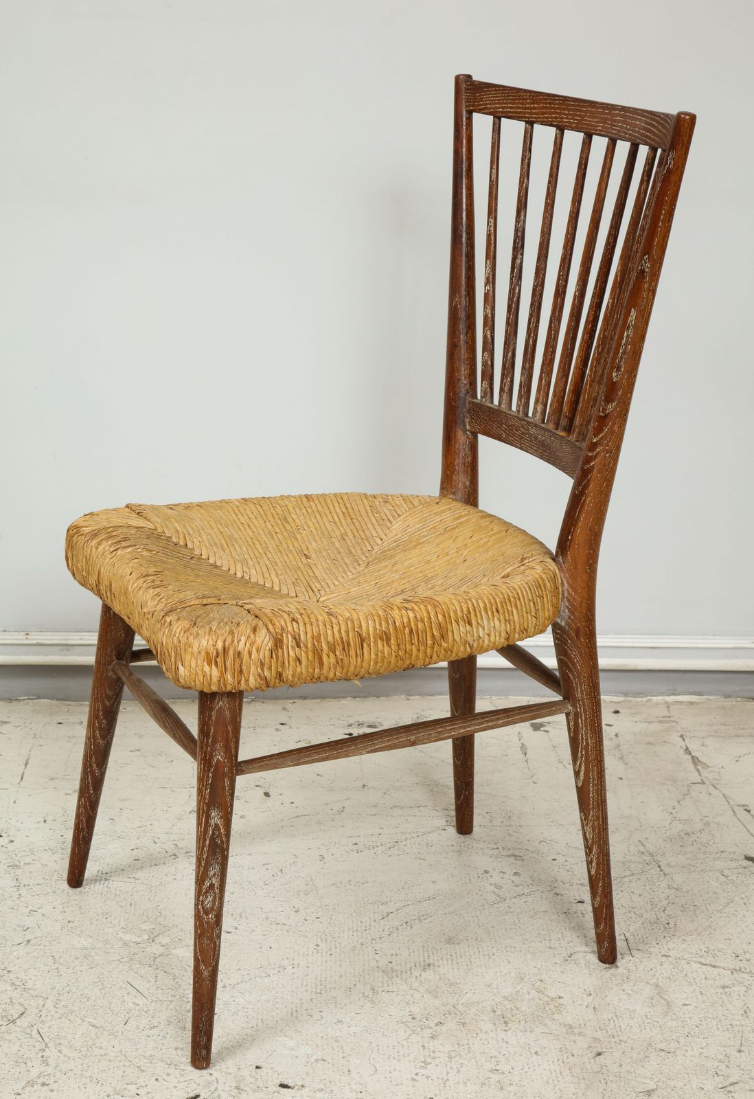Set Of Four Italian Midcentury Cerused Oak Chairs With Rushed Seats photo 8355.0