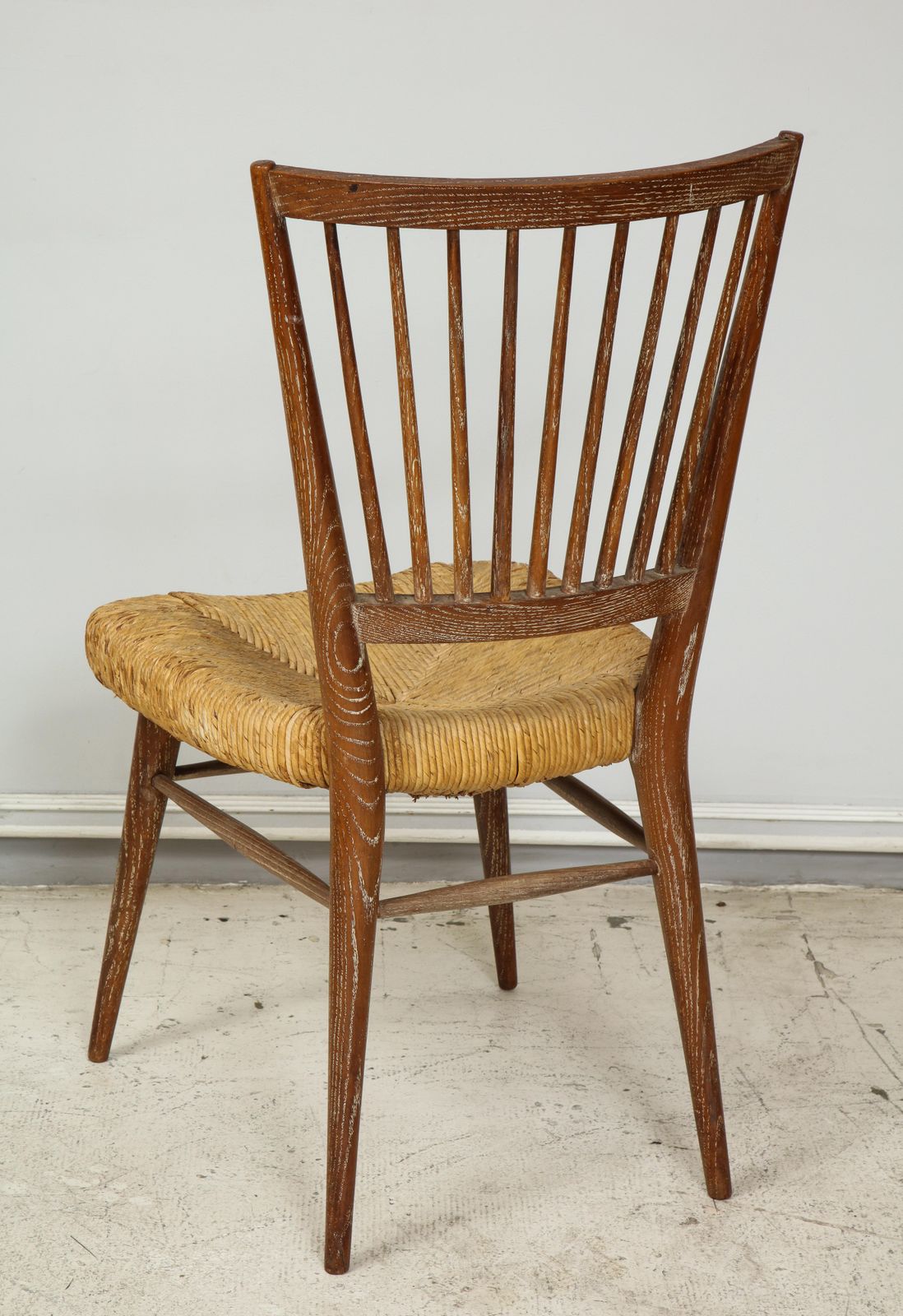 Set Of Four Italian Midcentury Cerused Oak Chairs With Rushed Seats photo vinterior