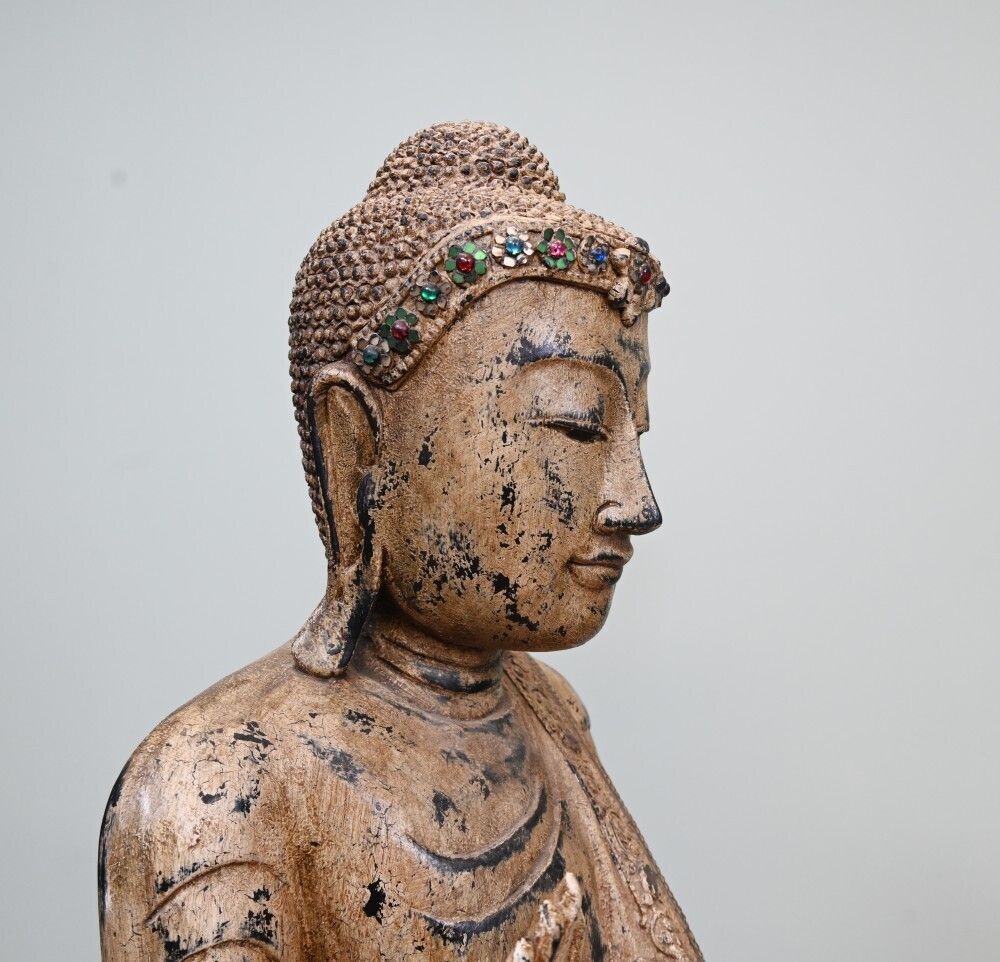 Standing Carved Burmese Buddha Statue Buddhism Buddhist Art photo furniture