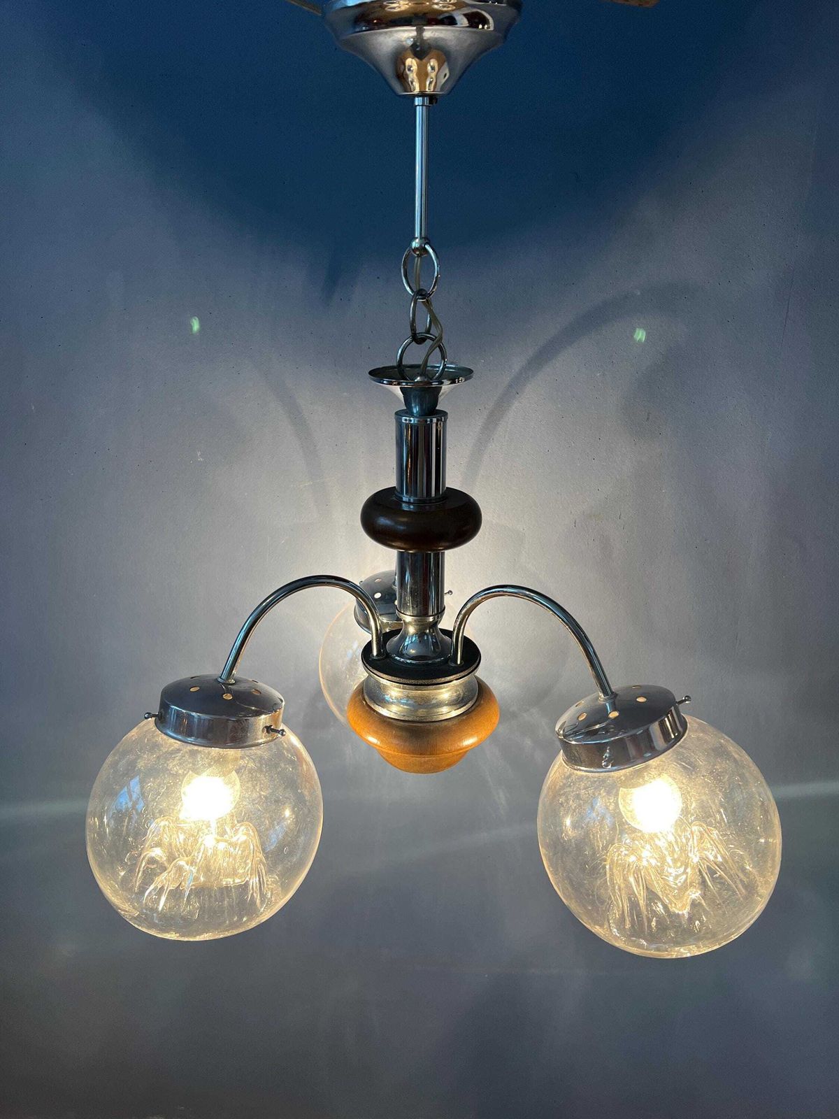 Vintage Clear Glass Murano Chandelier With Chrome Frame photo furniture