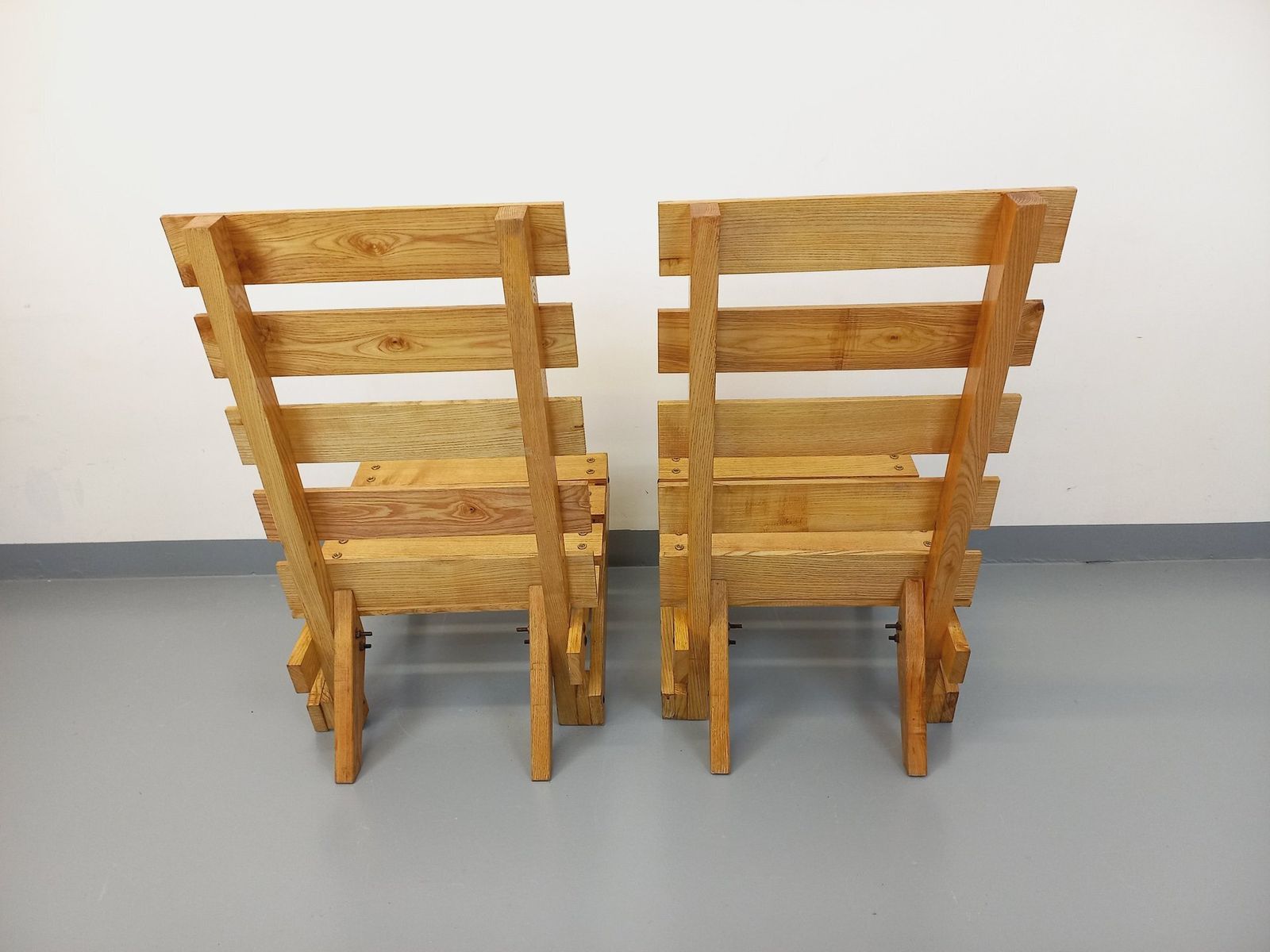 2 Brutalist Armchairs With Wooden Slats photo furniture