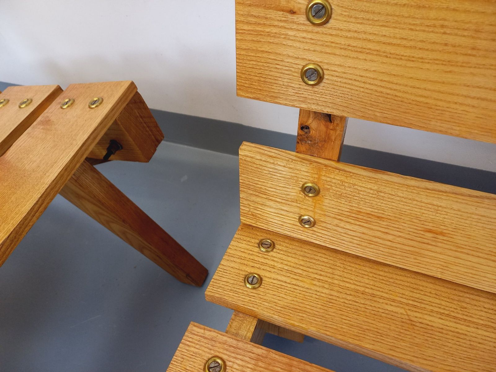 Furniture 2 Brutalist Armchairs With Wooden Slats photo