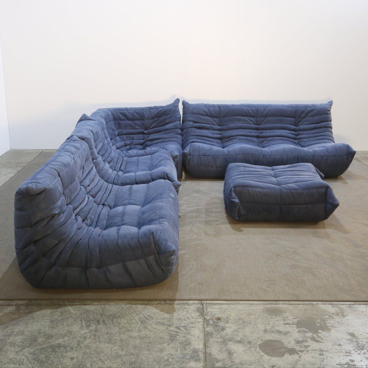 Ligne Roset Togo Blue Modular Togo Sofa And Footstool By Michel Ducaroy, Set Of Five photo for sale